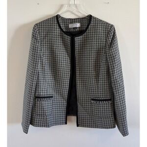 Tahari Arthur S. Levine Womens 16 Tweed Blazer Jacket Black Yellow Open Front